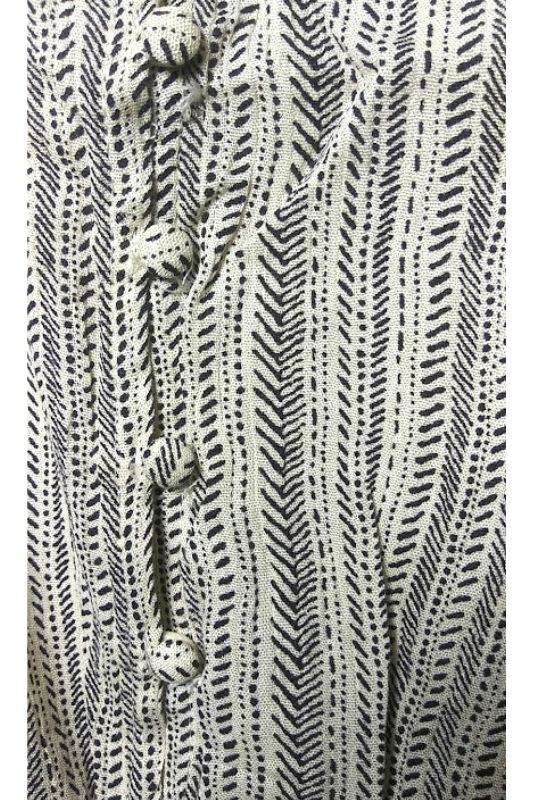 Neutral Boho Print V-Neck Romper with Drawstring Waist & Roll Tab Sleeves