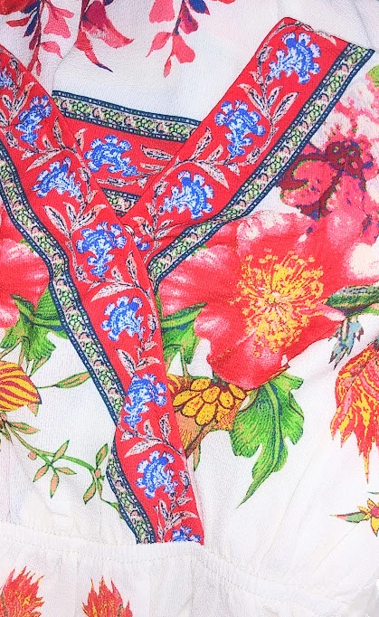 Flying Tomato Floral Print Handkerchief Dress - Ivory