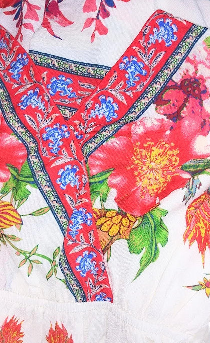 *Summer Sale Flying Tomato Floral Print Dress - Ivory