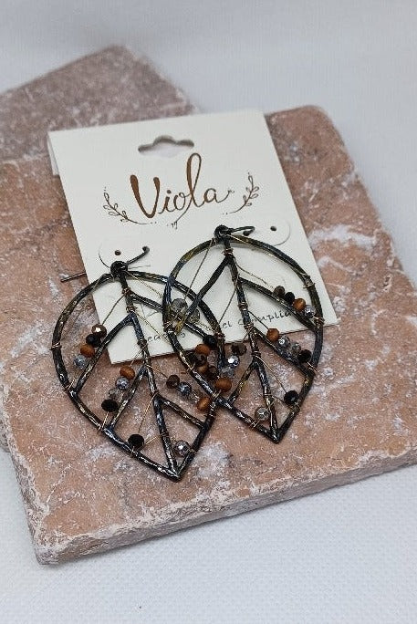 Wire & Beads Hammered Dark Patina Leaves Earrings