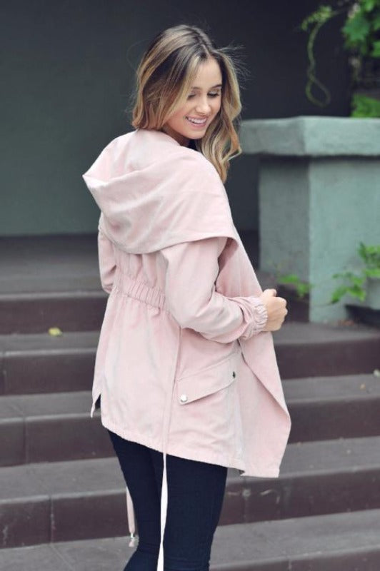 Shawl Collar Suede Wrap Jacket - Dusty Pink