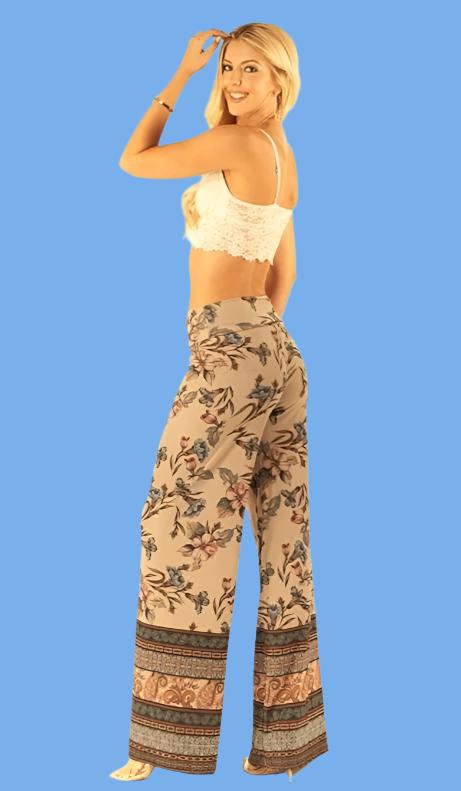 Nastasha Floral Print Palazzo Pants - Taupe