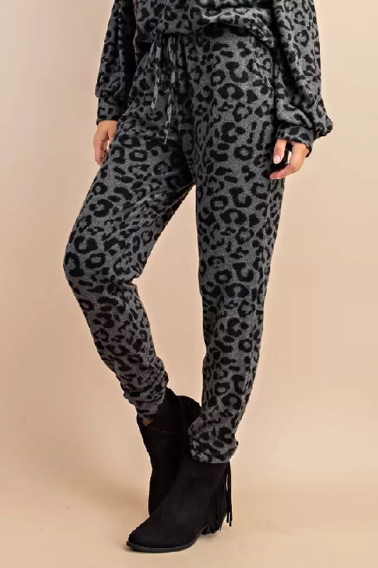*SALE Leopard Plush Lounge Jogger Pants - Charcoal/Black