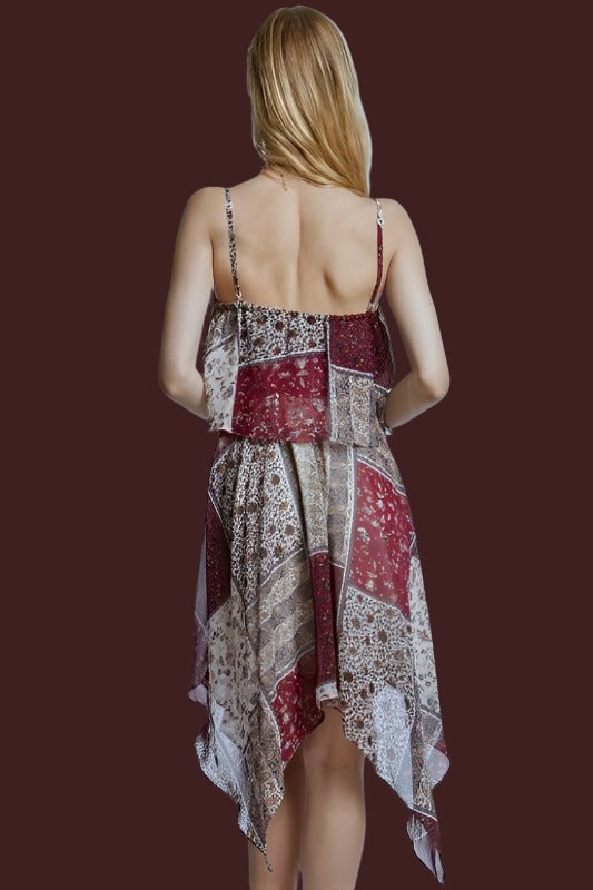 Patchwork Boho Handkerchief Hem Dress - Multi