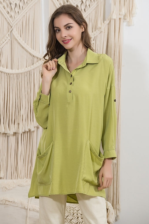 Sassy Bling Oversize Pocket Long Hi Lo Tunic - Lime Green