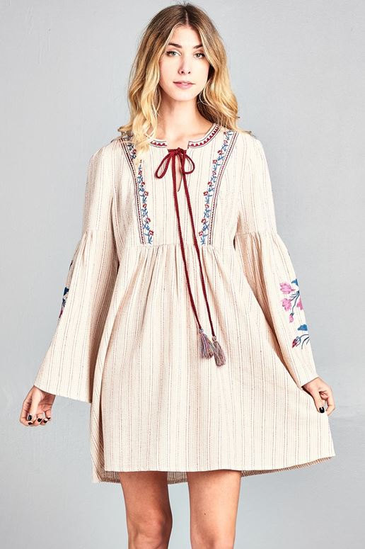 Cotton Bleu Boho Babydoll Dress - Taupe