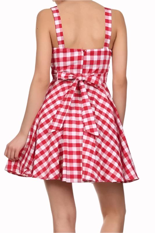 Rockabilly Gingham Tie Back Dress - Lilac