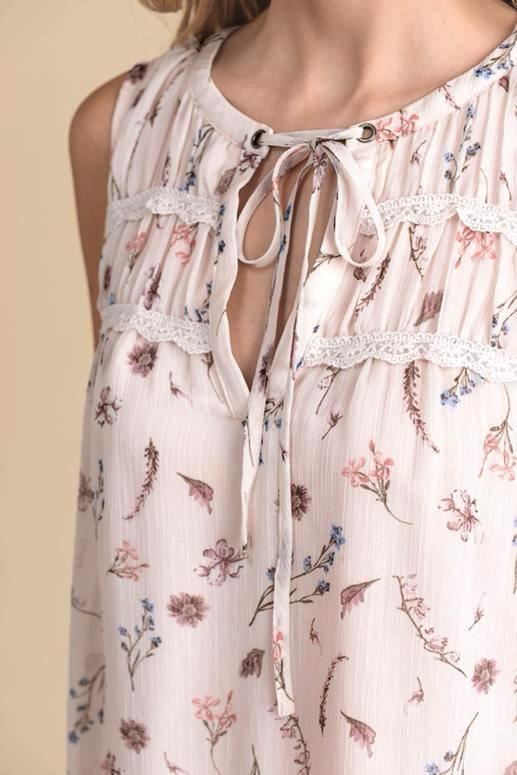 Doe & Rae Flower Print Chiffon Babydoll Blouse - Blush