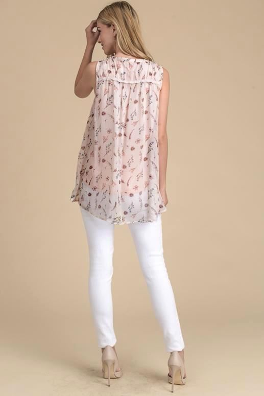 Doe & Rae Flower Print Chiffon Babydoll Blouse - Blush