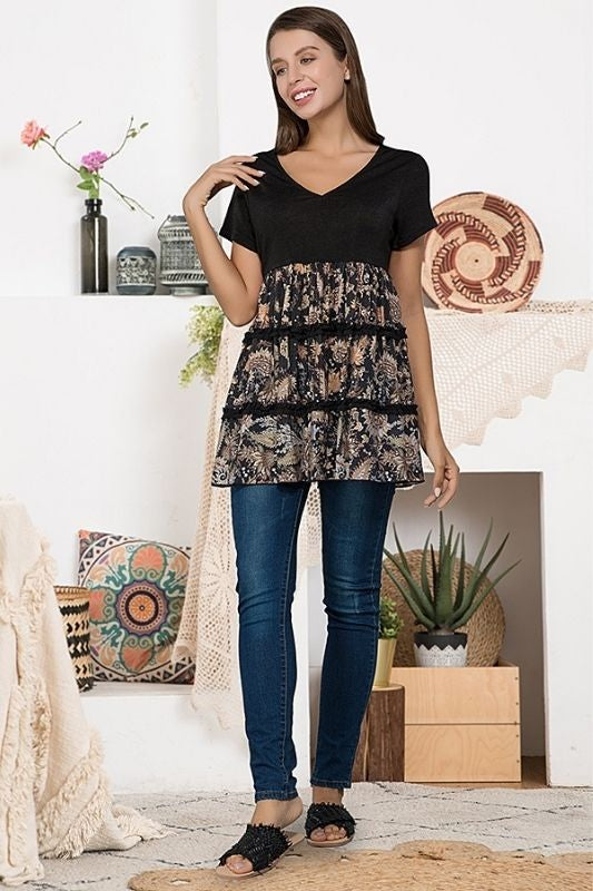 Sassy Bling Print Ruffles Tunic - Reg & Plus Size