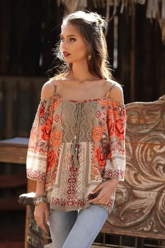 Angie Cold Shoulder Blouse - Khaki