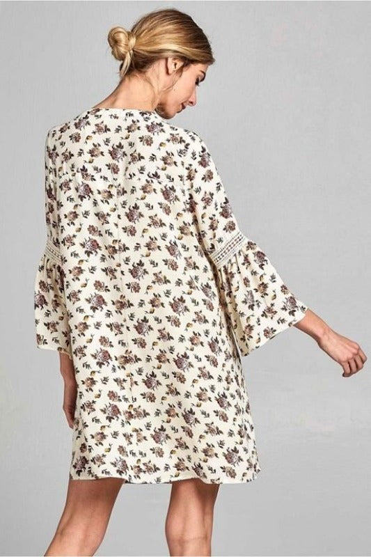 Boho Babe Crochet Floral Print Dress - Ivory