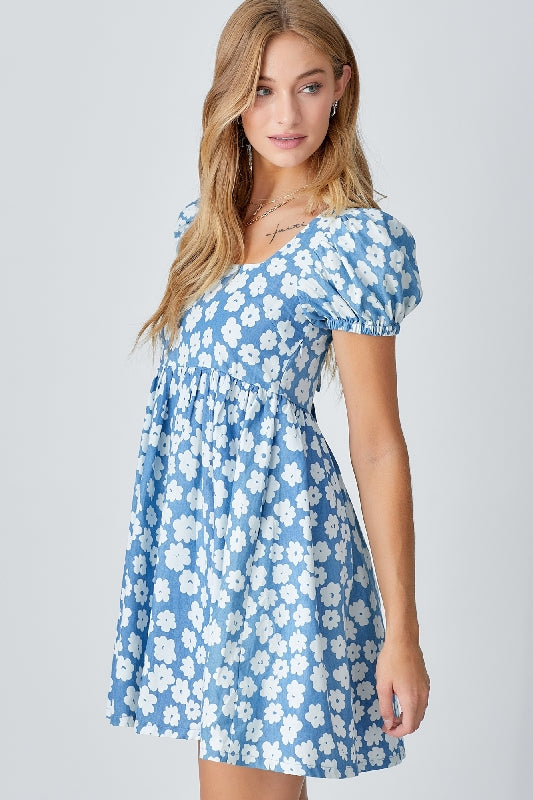 Baevely Floral Print Mini Dress - Blue