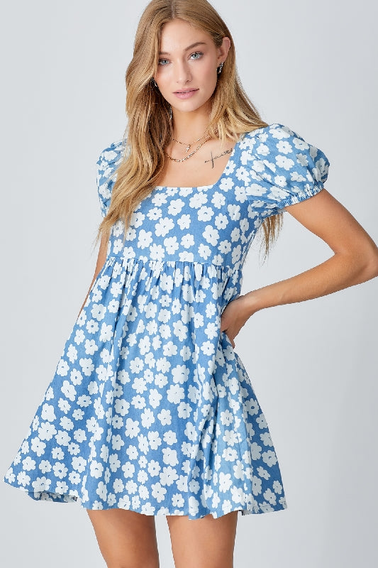 Baevely Floral Print Mini Dress - Blue