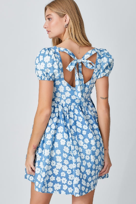 Baevely Floral Print Mini Dress - Blue