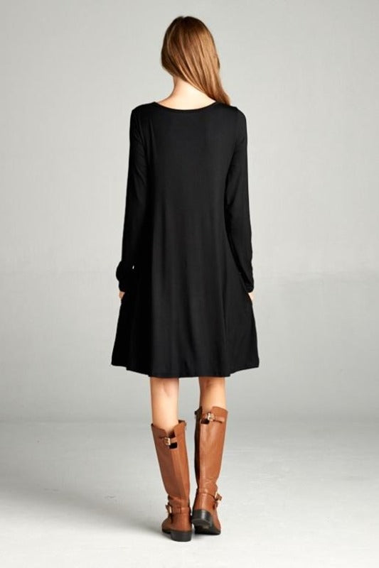 Beeson River Tall Long Sleeve Swing Pocket Dress - Black
