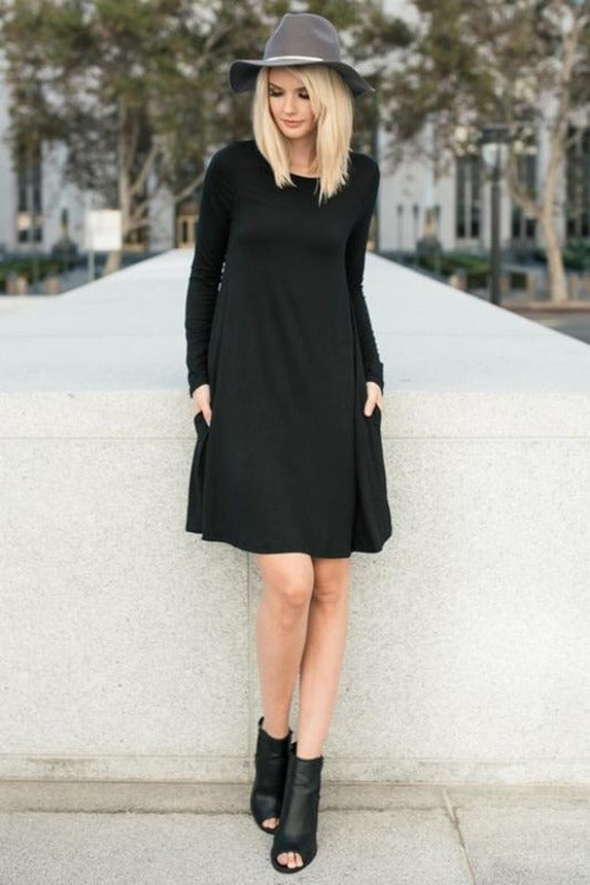 Beeson River Tall Long Sleeve Swing Pocket Dress - Black