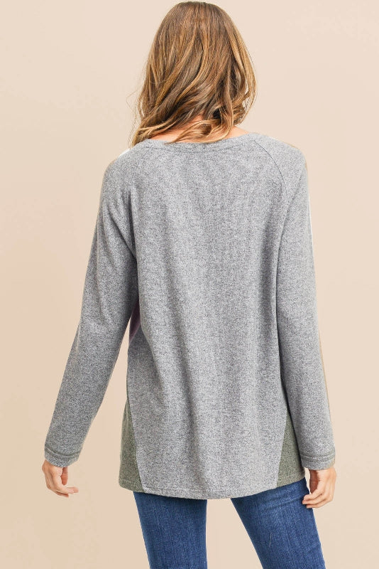 Hacci Brushed Comfy Sweater Top - H. Grey