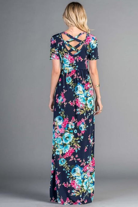 Beeson River Floral Maxi Short Sleeve Dress - Navy
