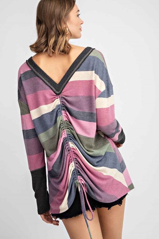 143 Stripe V Back Detail Top