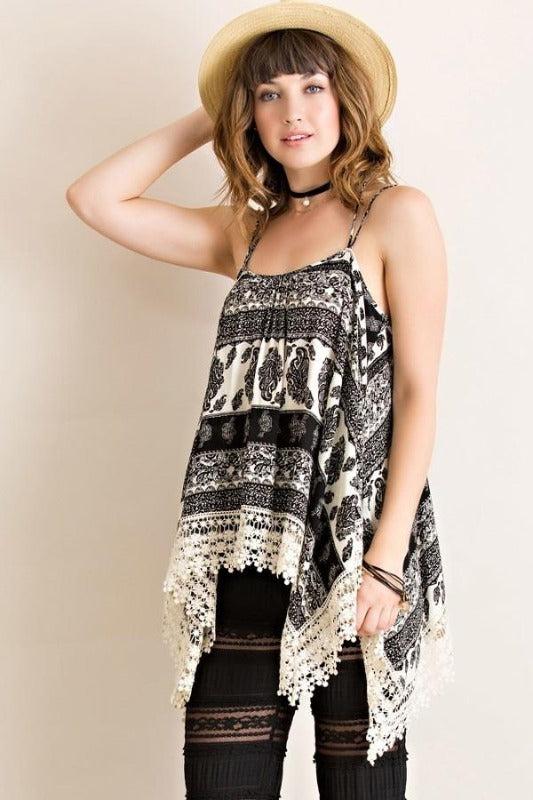 Entro Handkerchief Strappy Tank Top - Black