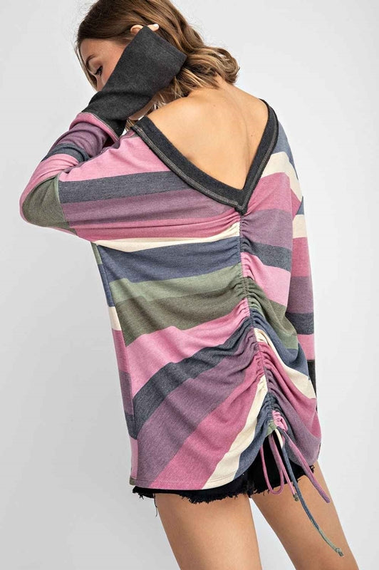 143 Stripe V Back Detail Top