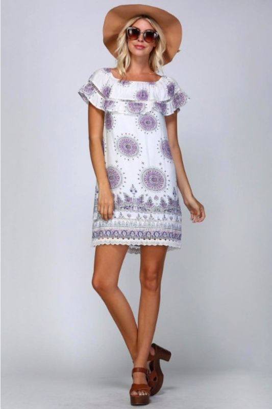 Mandala Medallion Cotton Sun Dress - Ivory