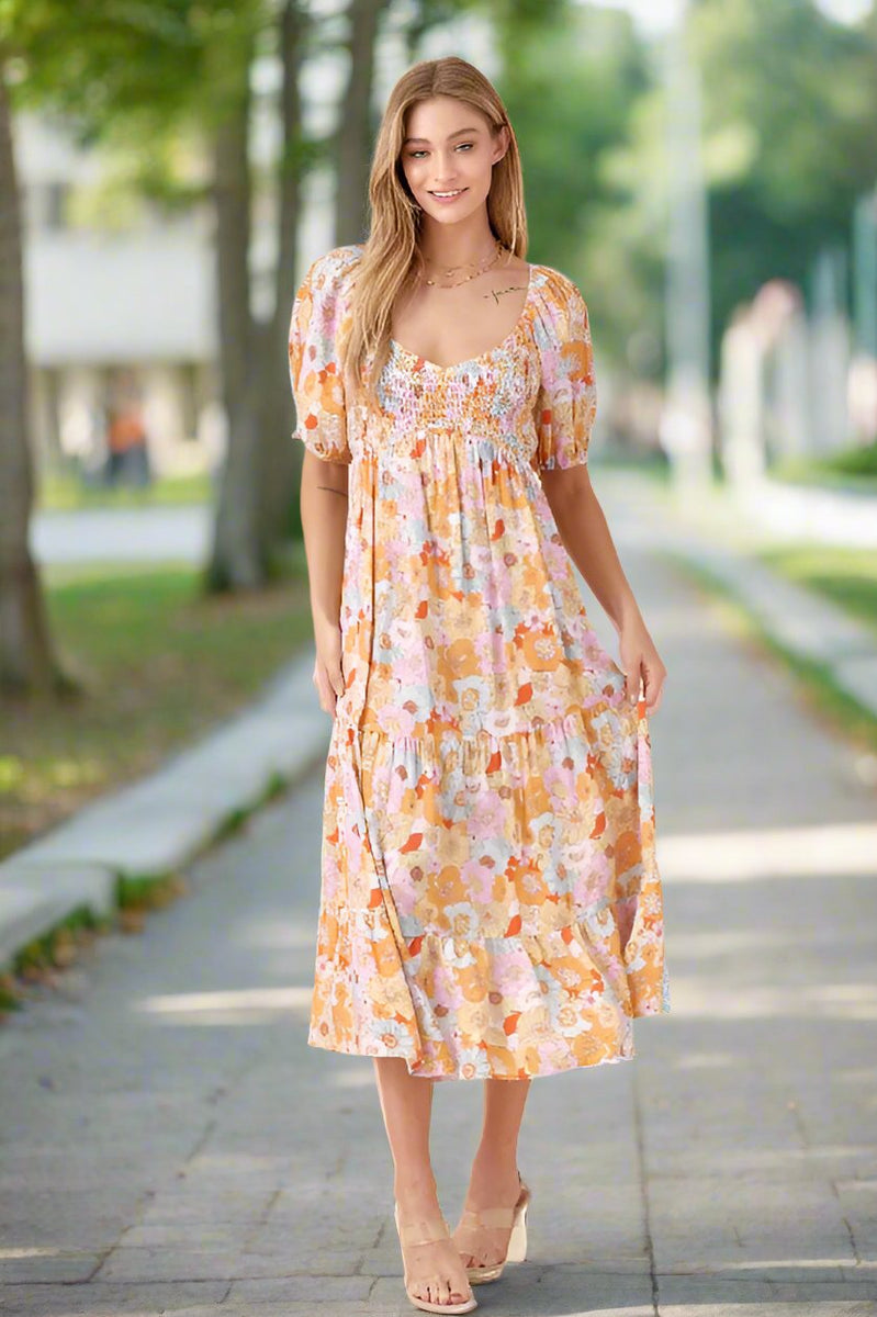 Baevely Floral Print Sweetheart Midi Dress - Multi Small Baevely Floral Print Sweetheart Midi Dress - Multi Small