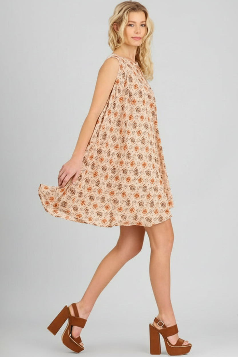 *SUMMER SALE Umgee Keyhole Swing Dress - Taupe Mix
