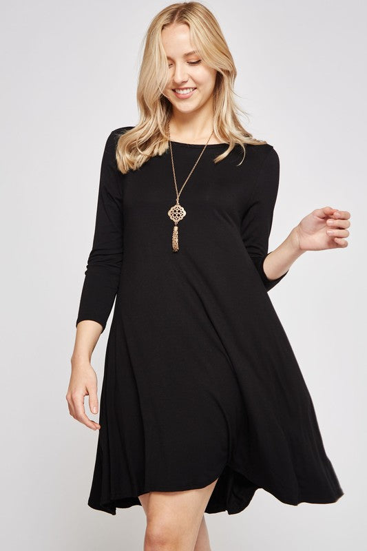 Beeson River Tall 3/4 Sleeve Basic Swing Dress - Black