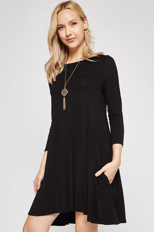 Beeson River Tall 3/4 Sleeve Basic Swing Dress - Black