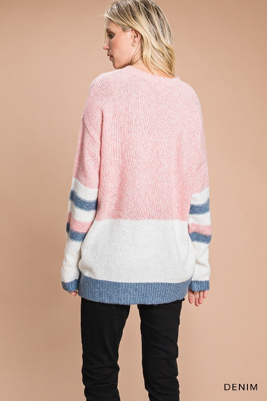 Soft Colorblock Sweater Top - Peach Denim