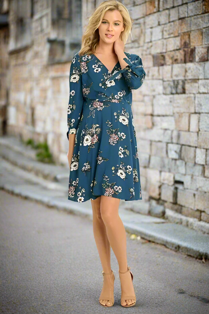 Gilli Empire Floral Dress - Teal