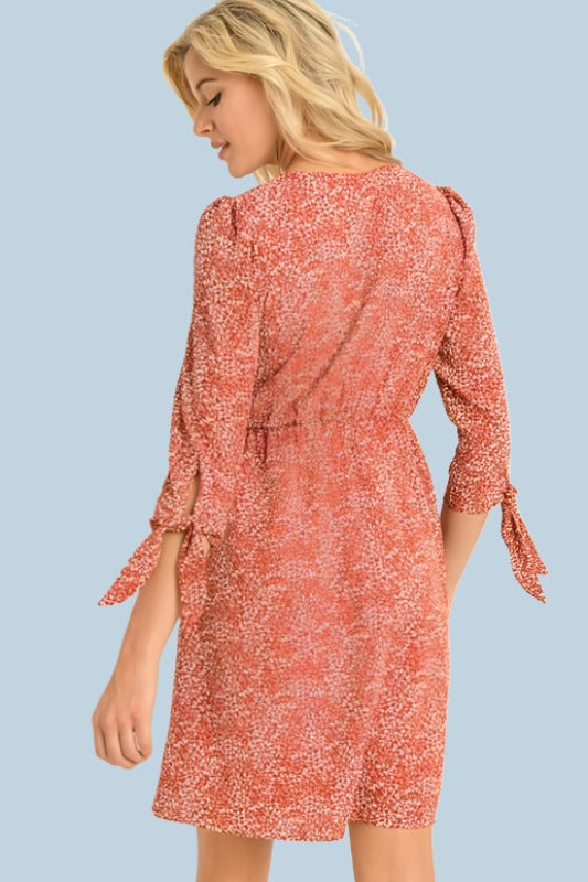 Gilli Small Leaves Print Dress - Rust