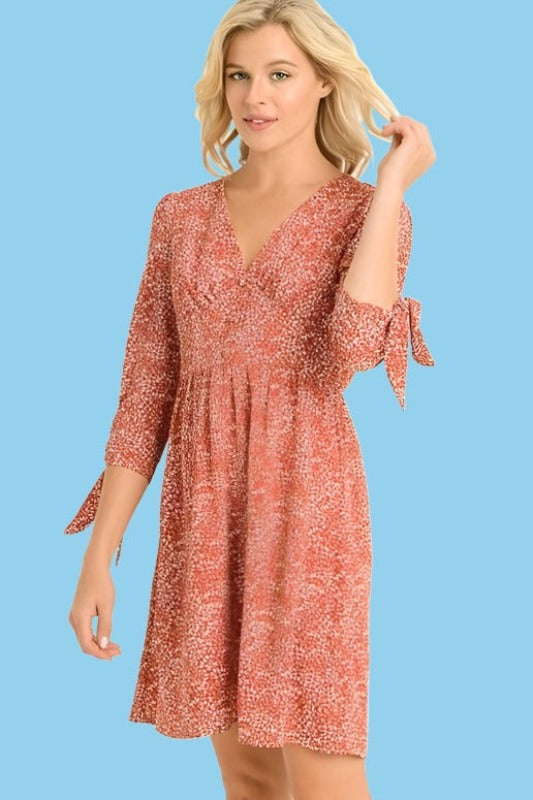 Gilli Small Leaves Print Dress - Rust