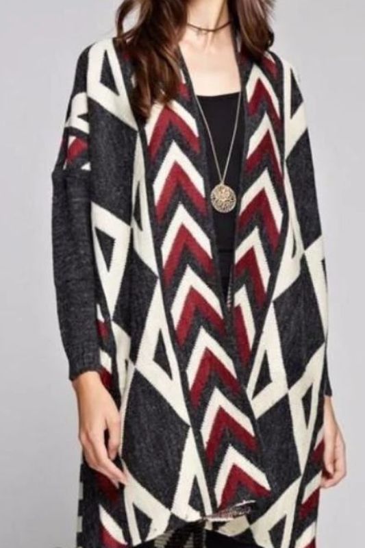 Gee Gee Long Geo Cardigan - Charcoal