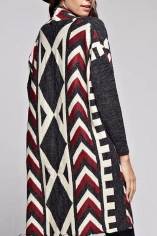 Gee Gee Long Geo Cardigan - Charcoal