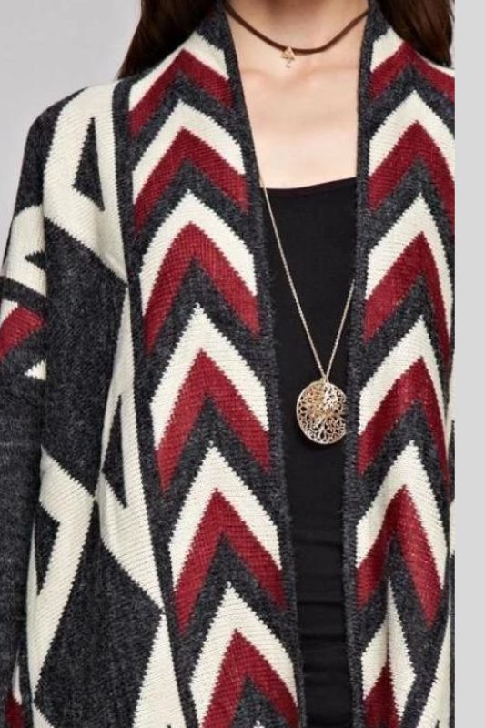 Gee Gee Long Geo Cardigan - Charcoal