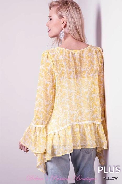 Cuddle With Me Ruffle Hem Plus Blouse - Kori - Yellow