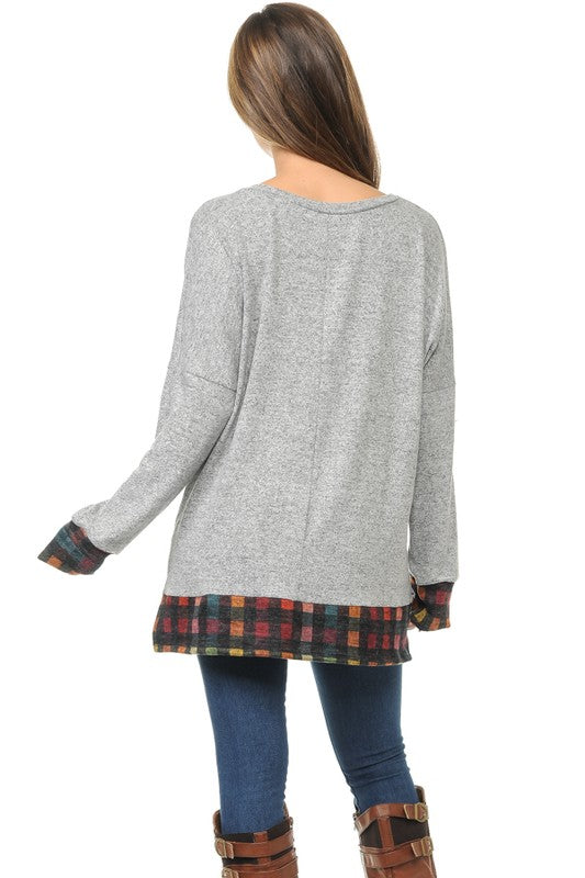 *SALE Light Gray Tunic Rainbow Check Hem
