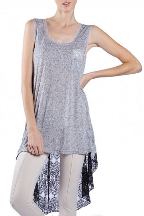 A'Reve Boho Shabby Chic Heather Beads Hi Lo Tank - Grey