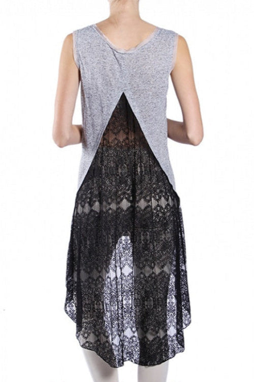 A'Reve Boho Shabby Chic Heather Beads Hi Lo Tank - Grey