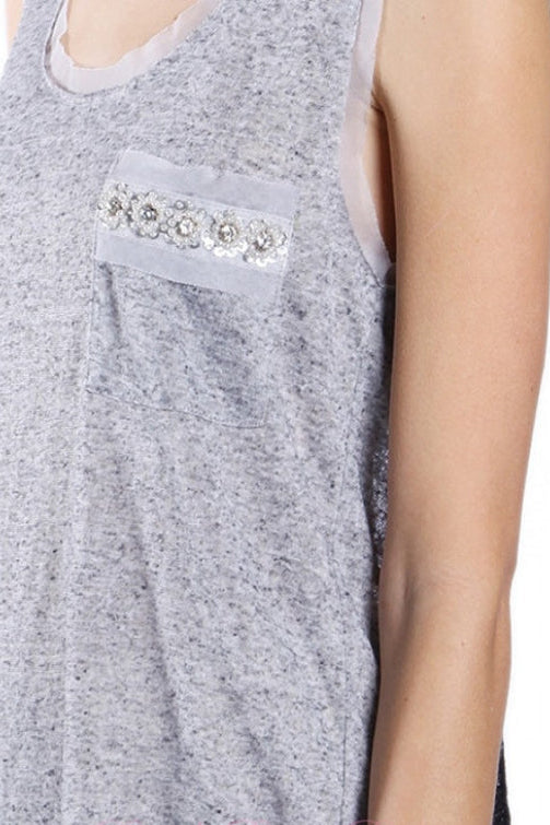 A'Reve Boho Shabby Chic Heather Beads Hi Lo Tank - Grey