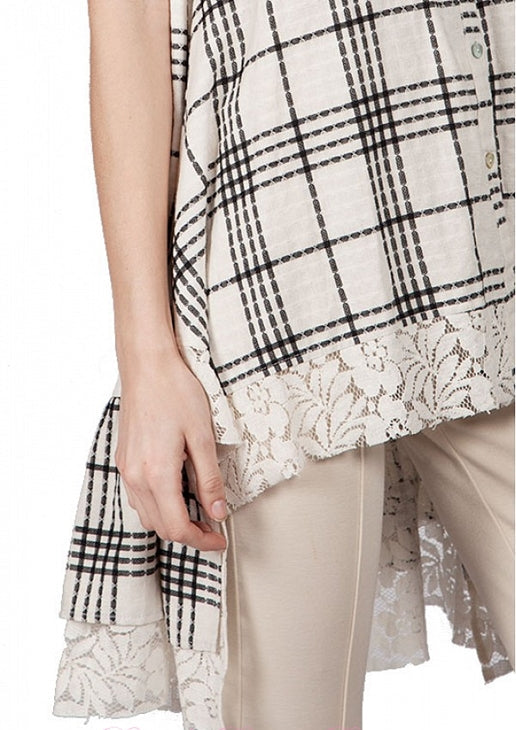 A'Reve Checkered Plaid Shirt Hi Lo - Ivory