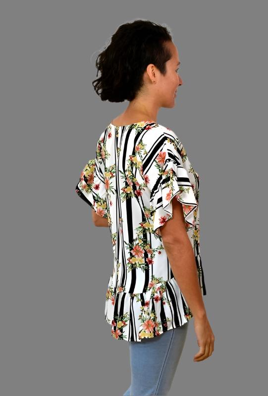 Splendid Stripes Floral Hi Lo Ruffle Blouse