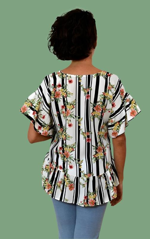 Splendid Stripes Floral Hi Lo Ruffle Blouse