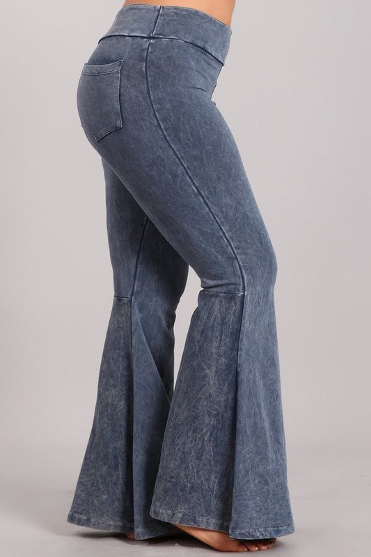 Chatoyant Blue Grey Back Pocket Bell Bottom Plus Pants