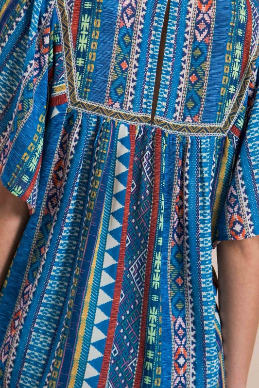 Sausalito Flutter Sleeve Shirred Blouse - Blue