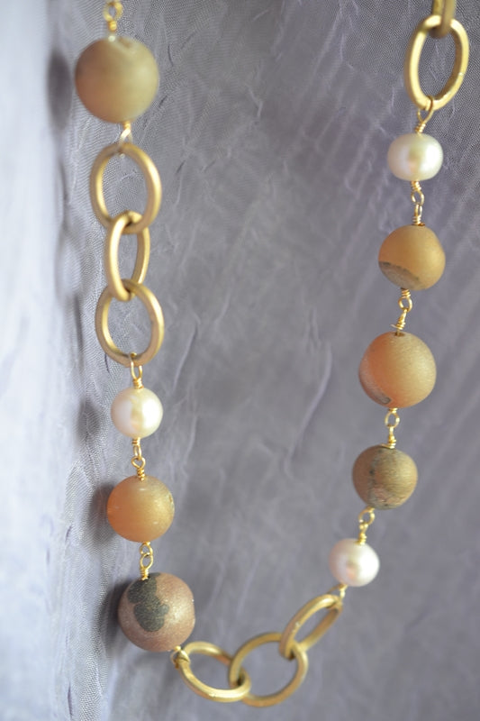 Orange Druzy Amazonite Necklace 38"