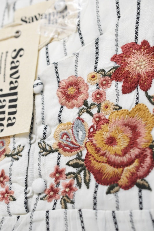 Savanna Jane Embroidered Stripe Blouse - Ivory